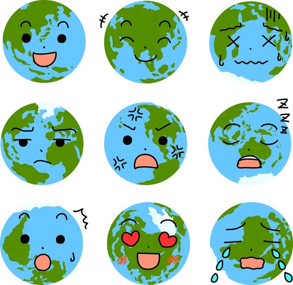 Facial expression of a round earth set — Stock Vector