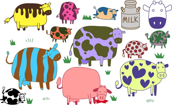 Conjunto de ilustrações bonito silhueta de vaca colorida —  Vetores de Stock