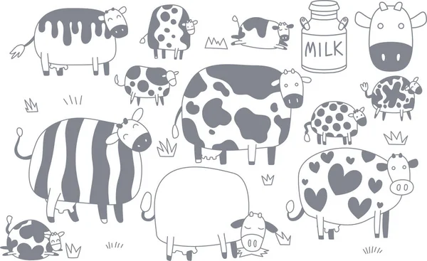 Χαριτωμένο αγελάδα σιλουέτα εικονογράφηση σετ — Διανυσματικό Αρχείο