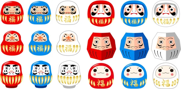 Conjunto de ilustrações de daruma japonês bonito — Vetor de Stock