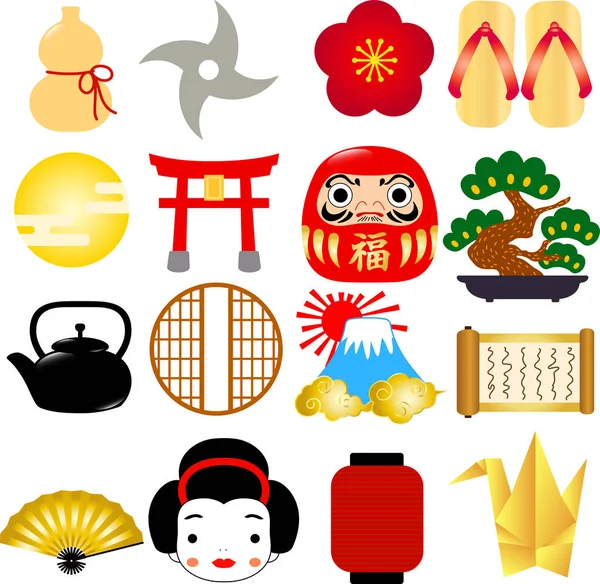 New Year's Japanse stijl pictogramserie — Stockvector