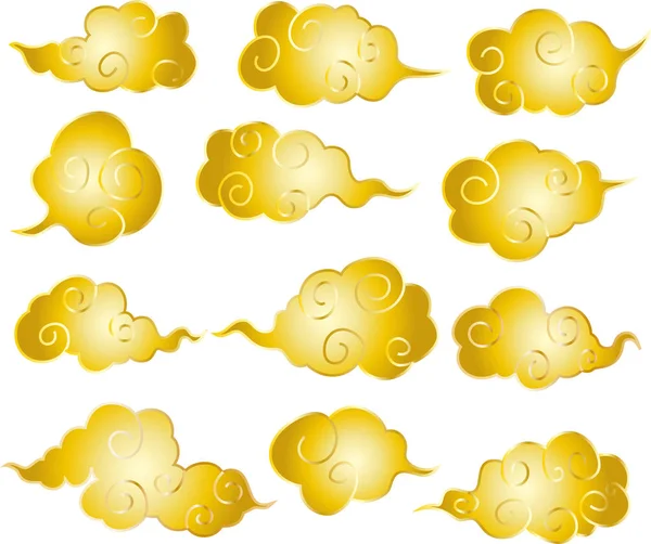 Oro conjunto de nubes de estilo japonés — Vector de stock