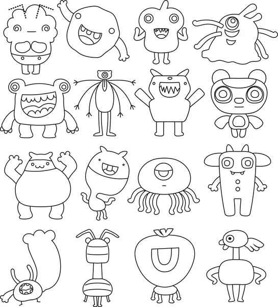 White Comic tiny monster vector set — Stock Vector