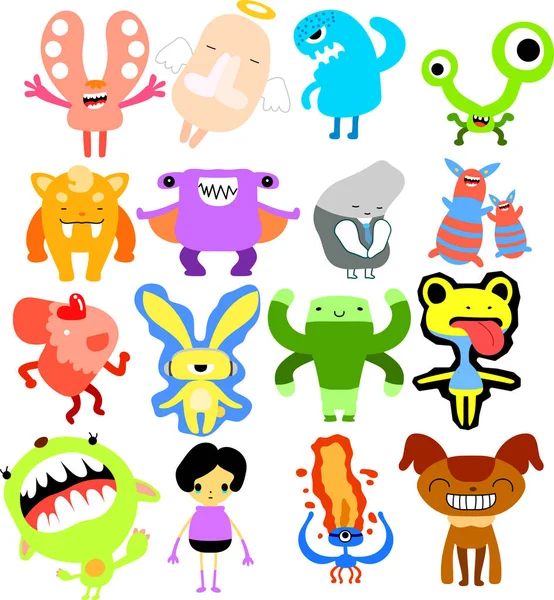 Comic cute monster vector set — Stock Vector