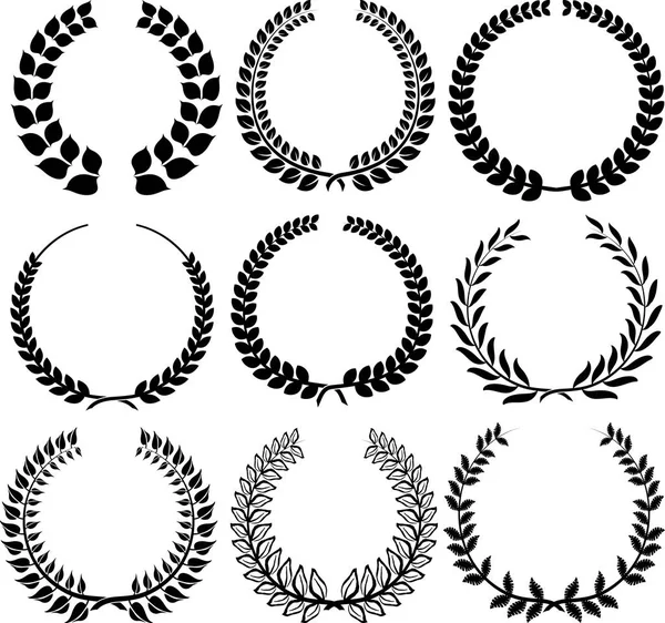 Round frame of laurel black silhouette set — Stock Vector