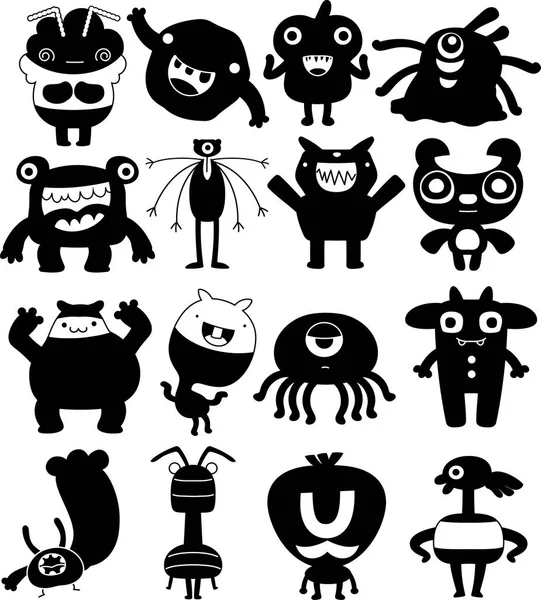 Black Comic tiny monster vector set — Stock Vector