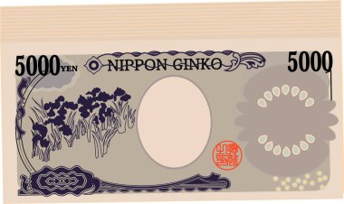Japonya'nın 5000 yen Not arka tarafında demet