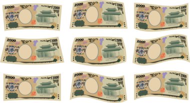 Deforme Japonya'nın 2000 yen Not set