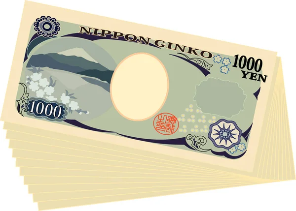 Bunch of Back side da nota de 1000 ienes do Japão — Vetor de Stock