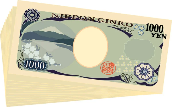 日本の 1000 円札の裏面の束 — ストックベクタ