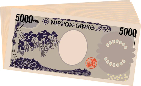 Bunch of Back del billete de 5000 yenes de Japón — Vector de stock