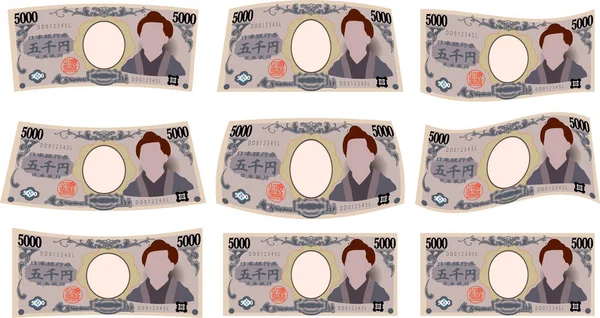 Deformed Japan's 5000 yen note set — Stock Vector