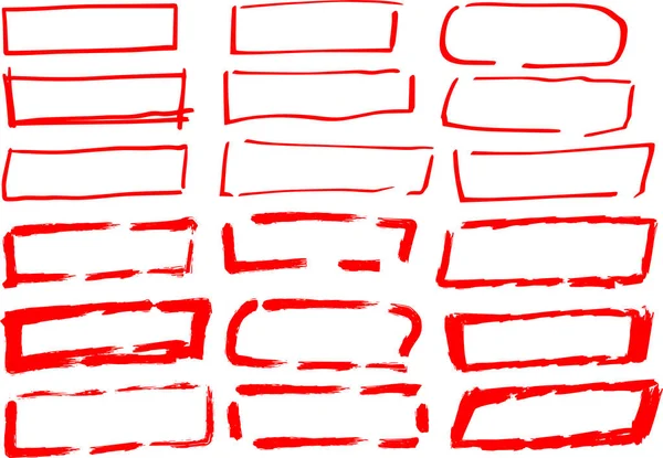 赤の手描きの長方形フレーム セット — ストックベクタ