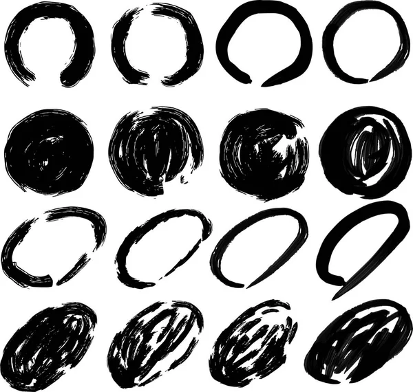 Czarny okrąg narysowany za pomocą pędzla zestaw — Wektor stockowy