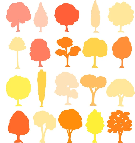 Conjunto de silhuetas de árvores outonais — Vetor de Stock