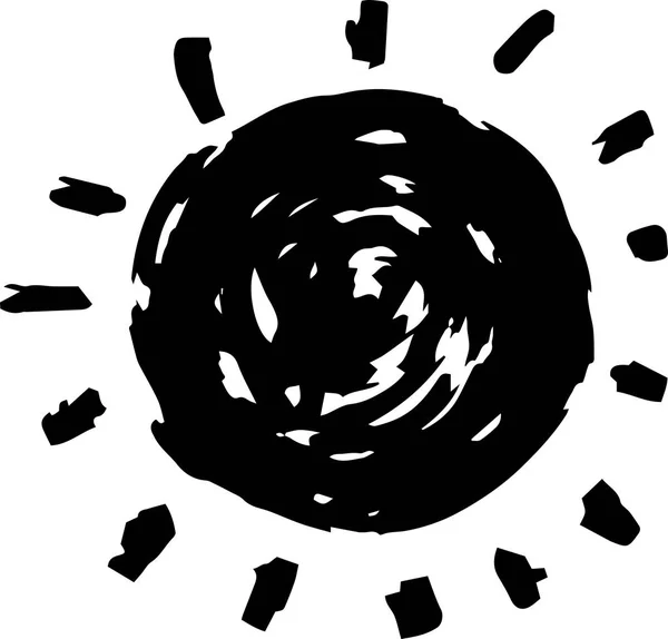 Černá ručně malované slunce ilustrace — Stockový vektor
