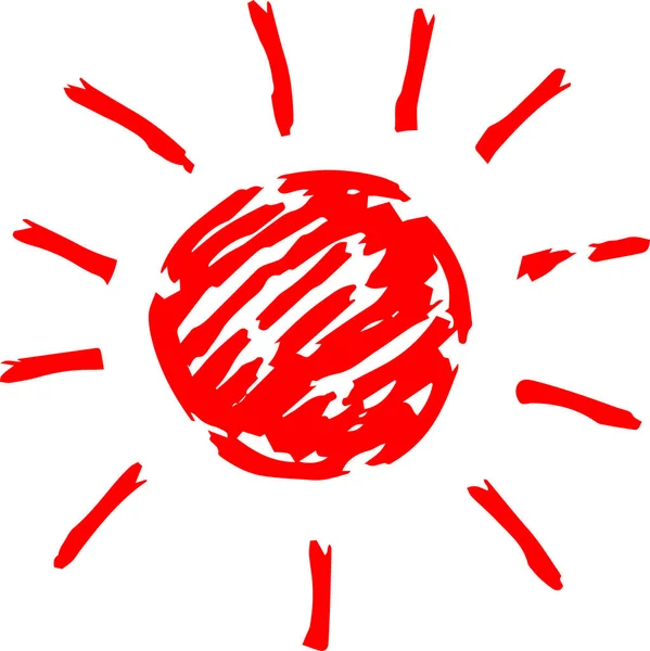 Rote handbemalte Sonnenillustration — Stockvektor