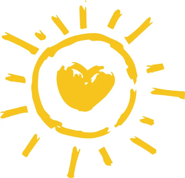 Ilustrasi matahari bergambar tangan kuning - Stok Vektor