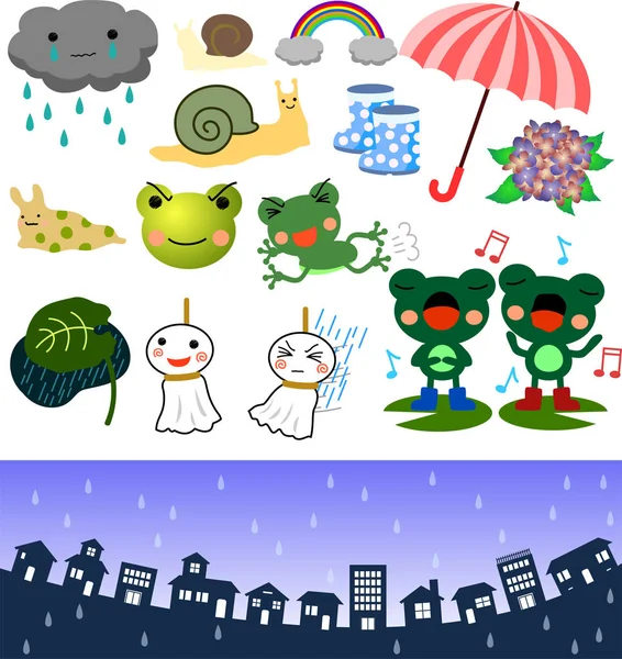 Juego de ilustración de temporada de lluvias — Vector de stock