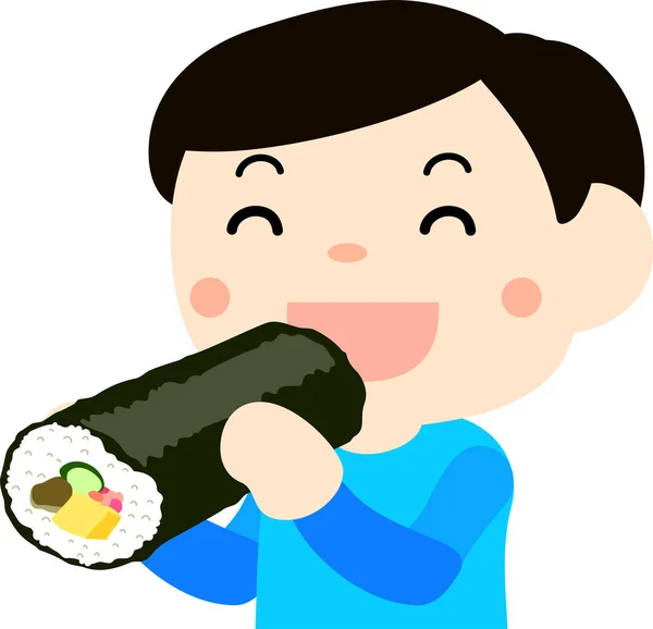 Riendo La gente comiendo Ehomaki — Vector de stock