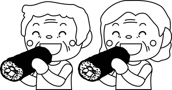 Riendo La gente comiendo esbozo de Ehomaki — Archivo Imágenes Vectoriales