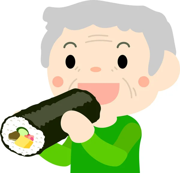 Gente comiendo Ehomaki — Vector de stock