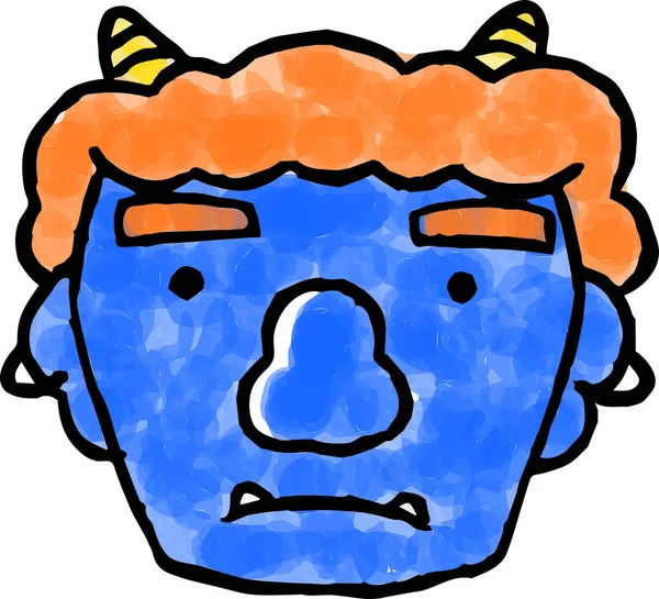 Реалистичный акварельный стиль лица синего демона — стоковый вектор