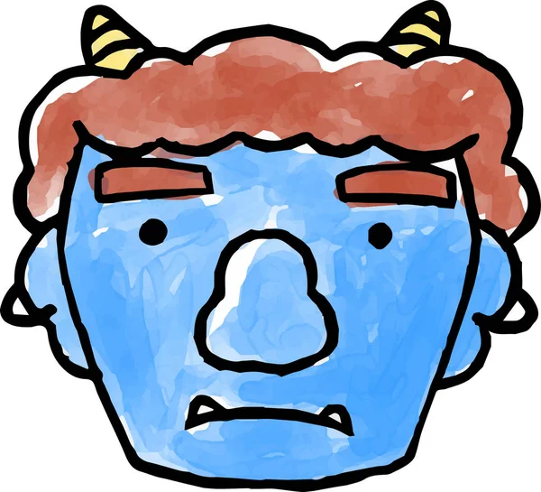 水彩样式蓝色恶魔面孔 — 图库矢量图片
