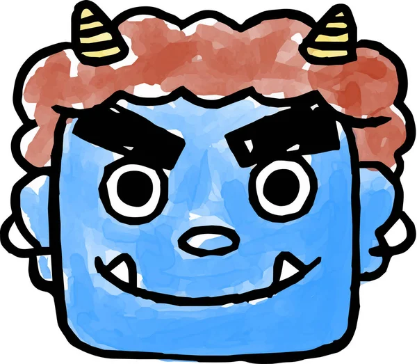 Estilo aquarela rosto de demônio azul — Vetor de Stock