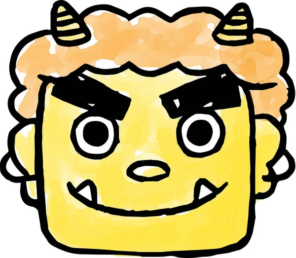 水彩样式黄色恶魔面孔 — 图库矢量图片