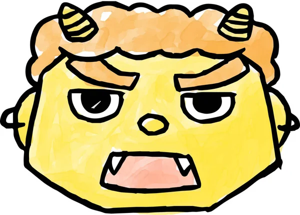 水彩样式黄色恶魔面孔 — 图库矢量图片