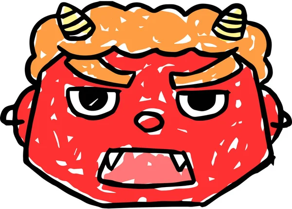 Ručně kreslené roztomilé červené démonova tvář — Stockový vektor