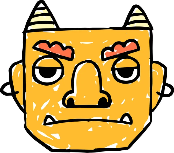 Handgetekende schattige gele demon's gezicht — Stockvector