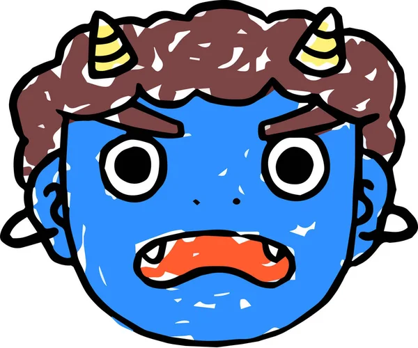 Cara de demônio azul bonito desenhado à mão — Vetor de Stock