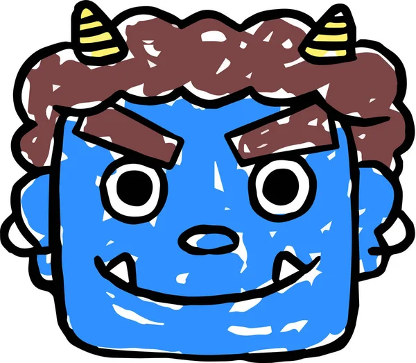 Visage de démon bleu mignon dessiné à la main — Image vectorielle