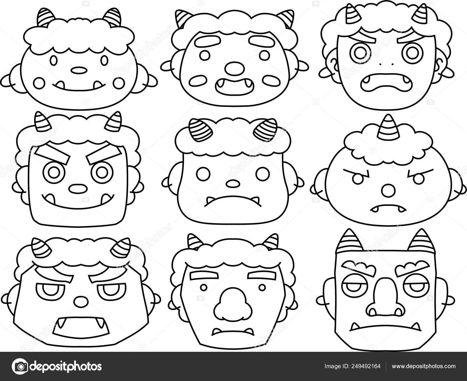 Cute Japanese Demon Mask Outline Set Vector Image By C Blue Daemon Vector Stock Cute Japanese Demon Mask Outline Set Vector Image By C Blue Daemon Vector Stock
