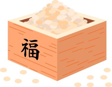 Japon Setsubun zarif fasulye kutusunun ölçme içine gitti