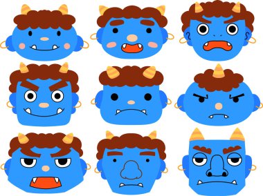 Sevimli Japon mavi şeytan maskesi ayarlama