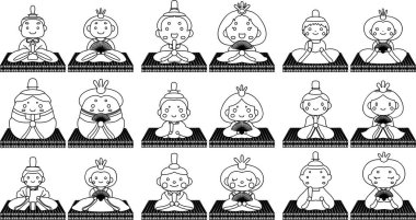 Japon Hina bebek tatami sayfası kümesi anahat