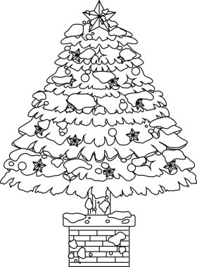 Lüks bir şekilde dekore edilmiş kar anahat ile Noel ağacı