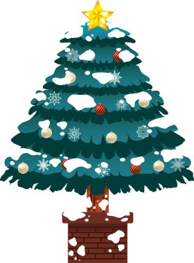 Zengin kar ile Noel ağacı dekore edilmiş