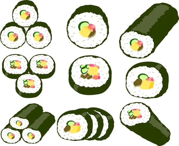 Conjunto de rolos de sushi japonês Eho-maki — Vetor de Stock