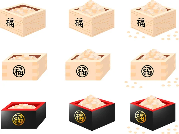 Bönor av japanska Setsubun gick in mäta boxen — Stock vektor