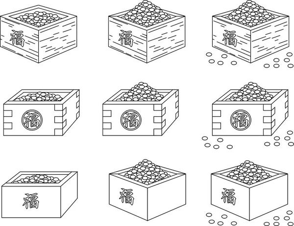 Φασόλια της ιαπωνικής Setsubun πήγε σε μέτρηση περίγραμμα box-set — Διανυσματικό Αρχείο