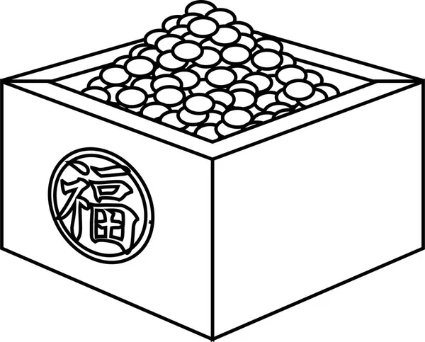 Soys de Setsubun japonais est entré dans le contour de la boîte à mesurer — Image vectorielle