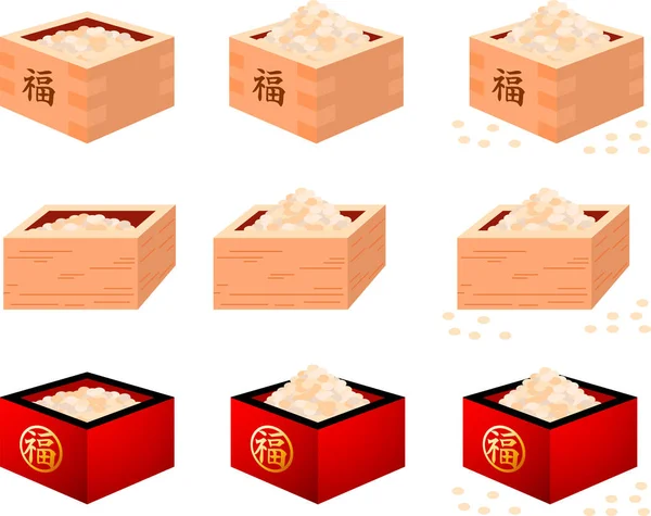 Soia del giapponese Setsubun è andato in set di scatole di misura — Vettoriale Stock