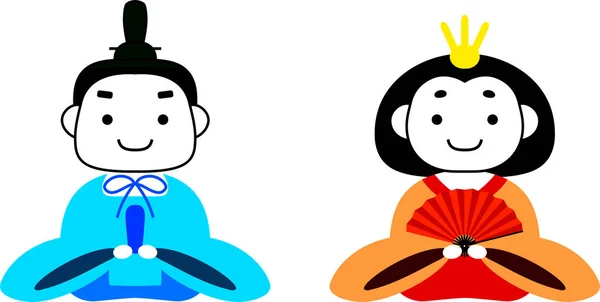 Japonais mignonne Hina poupées ensemble — Image vectorielle