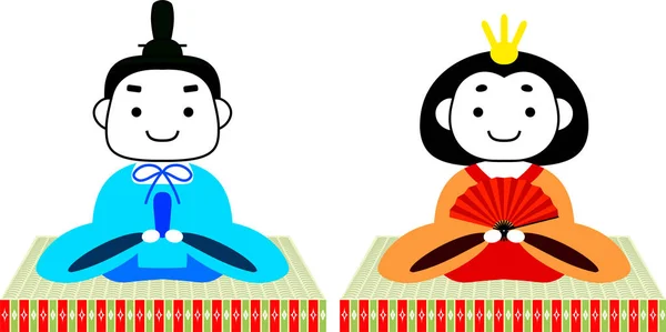 Japonais mignon Hina poupées sur tatami feuille — Image vectorielle