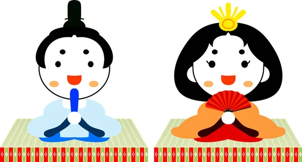 Japonais mignon Hina poupées sur tatami feuille — Image vectorielle