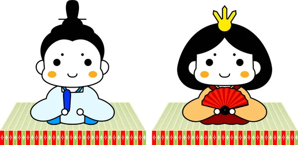 Japonés lindo hina muñecas en tatami hoja — Vector de stock